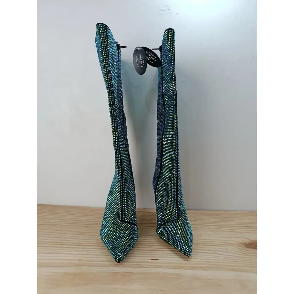 INC International Concepts Havannah2f Rhinestone Boots Blue AB Size 5.5M NEW